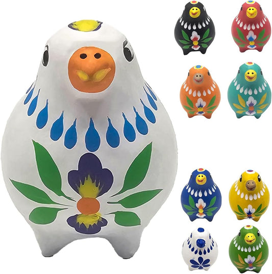 Decorative Clay Bird Figurines Hand-Painted Folk Art Design Collectible Smal Figurines Holiday Birthday Couples Friend Unique Gift Idea Decorative Home Art Table Bring Good Luck (White)