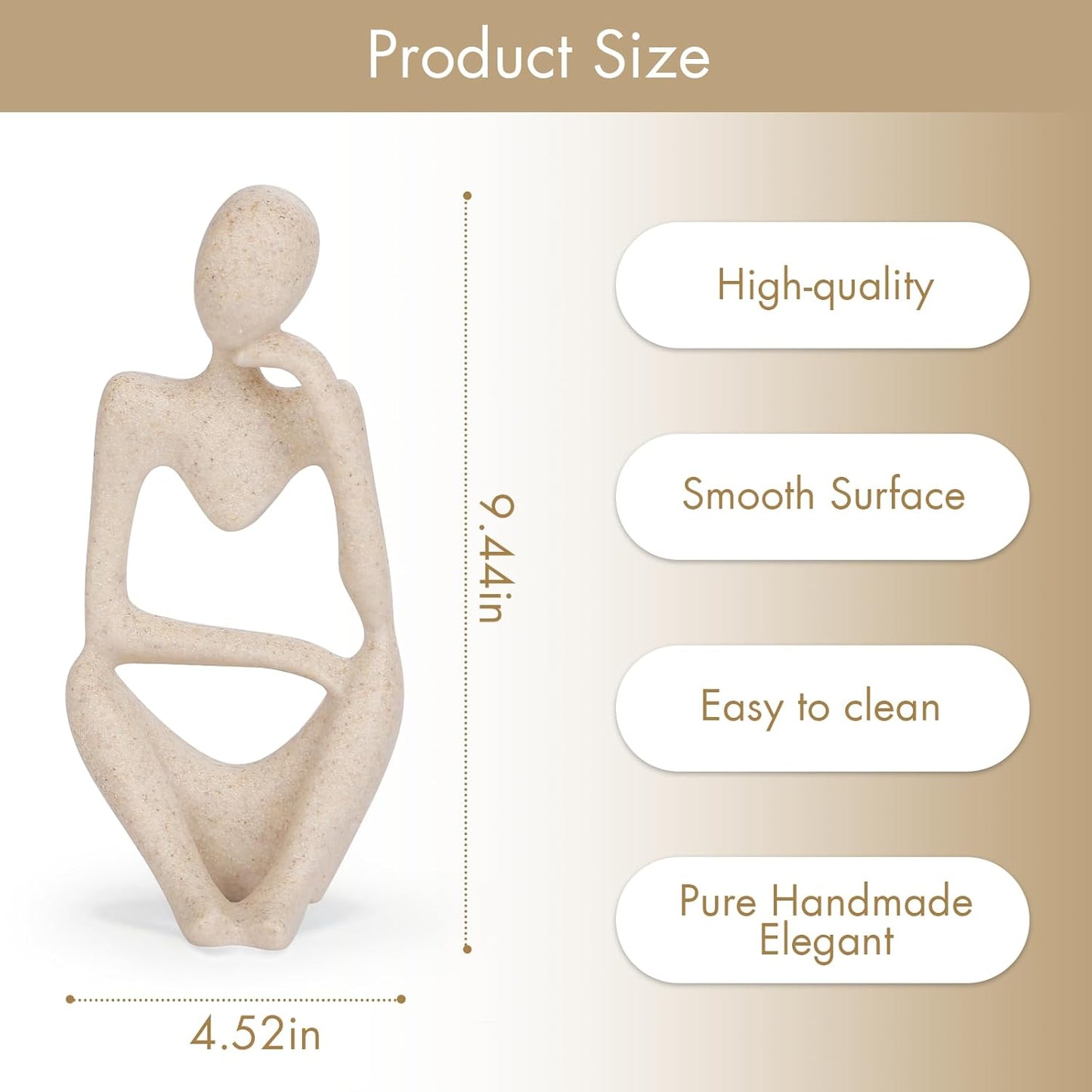 INNOLITES Boho Decor Thinker Statue Abstract Art Sculpture, Sandstone Resin Collectible Figurines for Home Living Room Office Shelf Decoration(Right, Large)