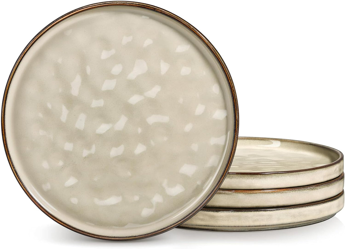 LIANYU Ceramic Plates Set for 4, 7.9In Porcelain Dinner Salad Appetizer Plates for Kitchen, Modern Round Stoneware Dining Dish Set, Scratch Resistant, Microwave, Oven and Dishwasher Safe, Sandy Beige