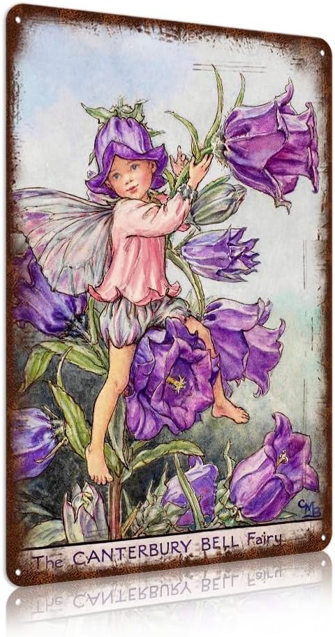 Flower Fairy Wall Decor Vintage Metal Tin Signs Fairy Garden Accessories - The Canterbury Bell