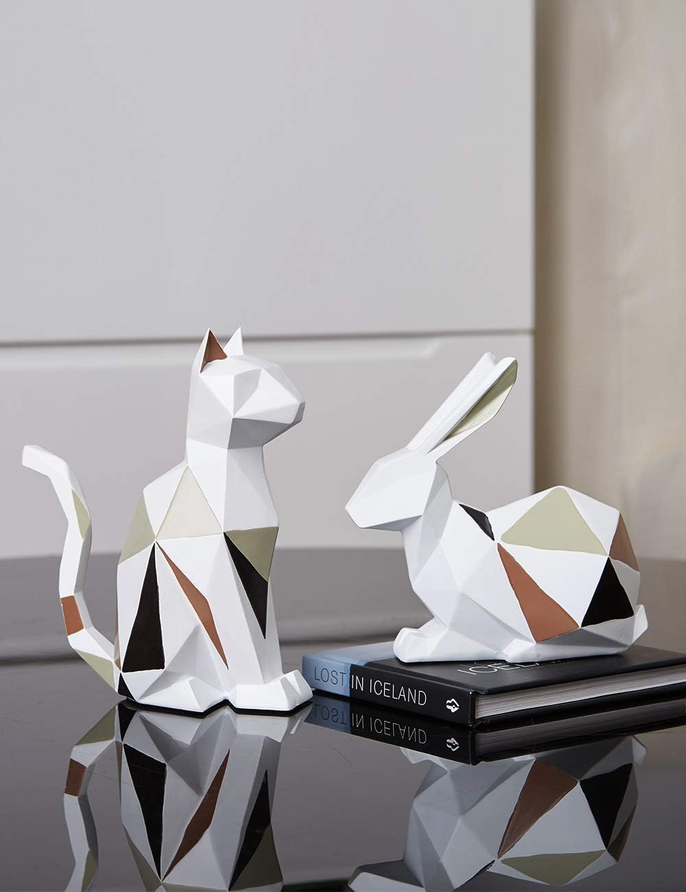 HAUCOZE Rabbit Statue Bunny Decor Geometric Arts Modern Figurine Polyresin 6.1inch