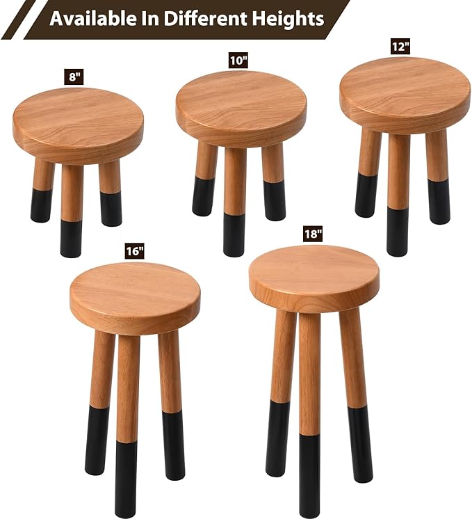 Rubber Wood 9" Round Plant Stand |Dip Dyed Black Accent Stool |Small Drinking Table |Side Table(18" H)