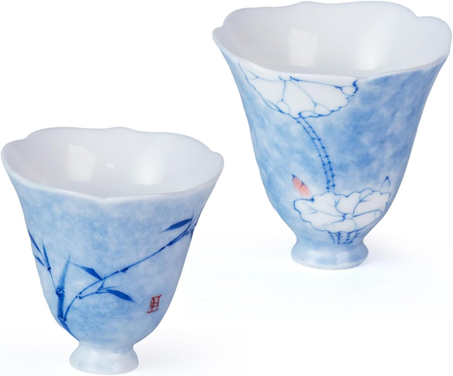 KAMMAK Ceramic Tea Cups Small, Cute Vintage Coffee Cup Set of 2, Porcelain Teacups Espresso Mug, 2.4oz Hand Painted Chinese Afternoon Tea Party Mugs, Birthday Gift for Women Men, Spring Beauty