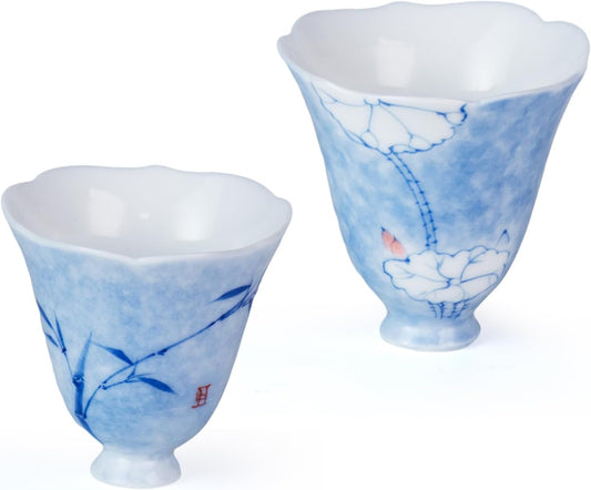 KAMMAK Ceramic Tea Cups Small, Cute Vintage Coffee Cup Set of 2, Porcelain Teacups Espresso Mug, 2.4oz Hand Painted Chinese Afternoon Tea Party Mugs, Birthday Gift for Women Men, Spring Beauty