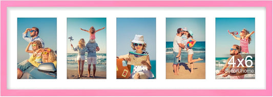 decorUhome 8x24 Picture Frames Collage Wall Decor, Display 5Pcs 4x6 Photos with Mat or 1Pcs 8x24 Unmatted, 5 4x6 Collage Picture Frames for Wall Mounting, Pink