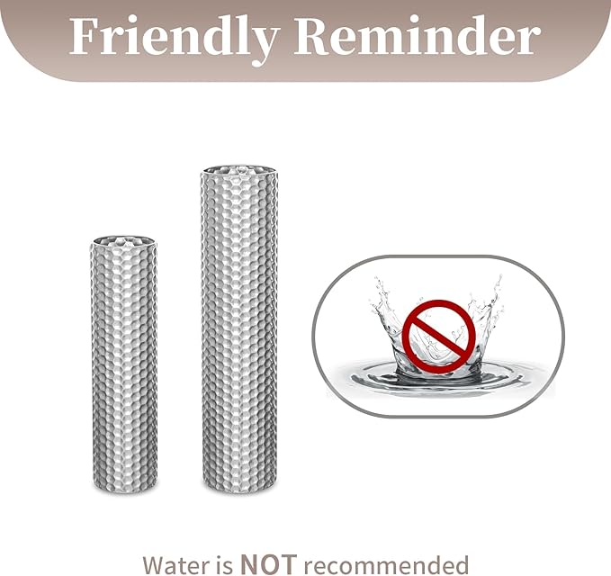 Sziqiqi Silver Tall Floor Vase: 27.6/21.7in Metal Cylinder Vases Extra Large Decorative Vase Set of 2 Living Room Modern Honeycomb Texture Big Standing Decor for Dining Bedroom Home Corner Indoor