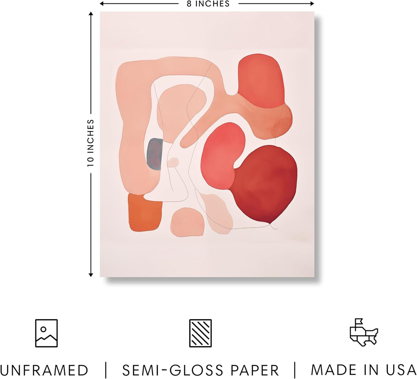 HAUS AND HUES Colorful Abstract Wall Art - Minimalist Retro Picture for Living Room Decor, Red and Pink Modern Wall Art Painting (Pink Abstract Shapes, Unframed, 8x10)