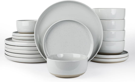Famiware Milkyway Plates and Bowls Set, 18 Pieces Dinnerware Sets, Dishes Set for 6, Light Gray