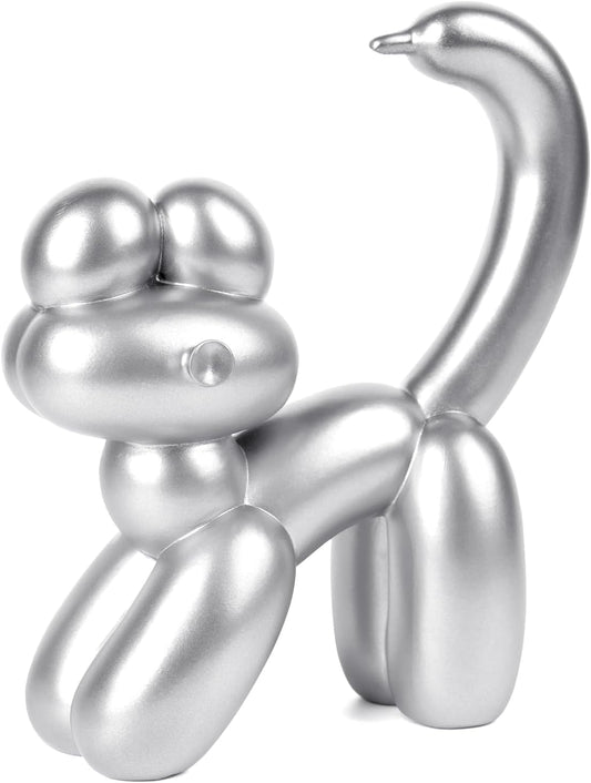 Cute Balloon Cat Statue Decor - 7.8 Inch Modern Cat Statue Ornament, Home Crafts Living Room Desktop Bedroom Sculpture Decoration (Silver, Small)