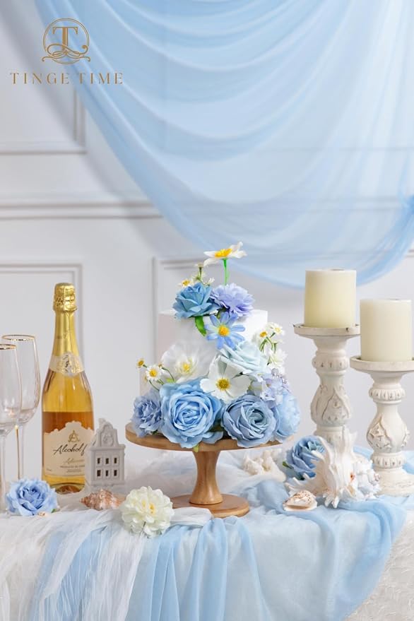 TINGE TIME Fake Flowers Artificial Flowers Peonies Bulbous Chrysanthemum Daisy Hydrangea Sunflower Violets Dahlia Daffodils Epiphyllum Orchid Cherry Blossom Camellia Leyaron (Light Blue)