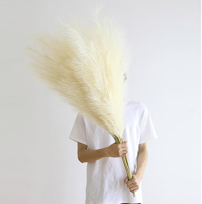 38" 10 Stems Faux Pampas Grass Decor - Tall Pampas Grass for Floor Vase, Boho Home Wedding Mothers Day Decoration (Beige)