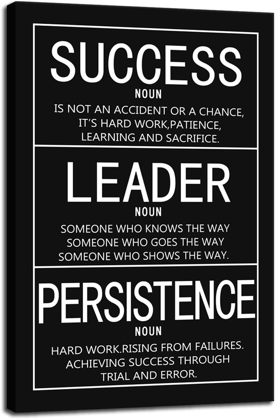 Inspirational Framed Office Canvas Wall Art Motivational Entrepreneur Positive Quotes Success Noun Leader Noun Persistence Noun Paintings Artwork Home Classroom Wall Decor [12"W X 18"H]