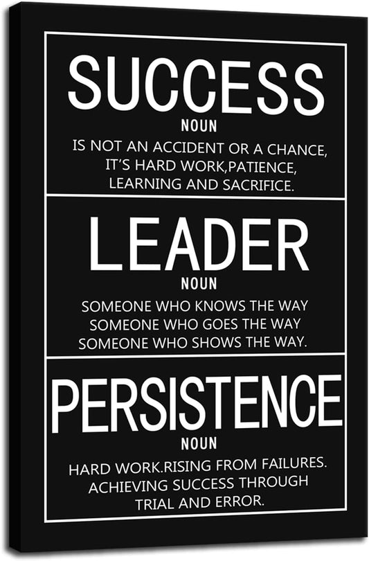 Inspirational Framed Office Canvas Wall Art Motivational Entrepreneur Positive Quotes Success Noun Leader Noun Persistence Noun Paintings Artwork Home Classroom Wall Decor [12"W X 18"H]