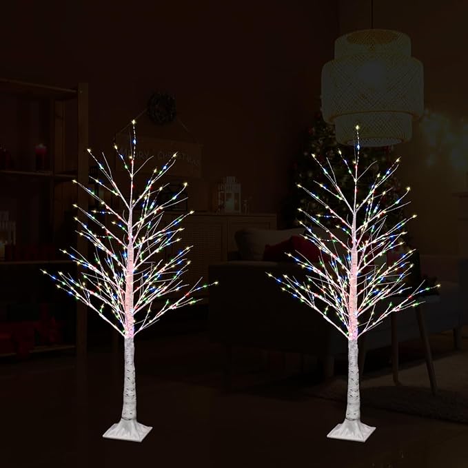 2pack 4FT 240 LED Christmas Birch Tree Multicplor Lights with Twinkle Lights, Twinkling or Steady Function for Selected, Birch Tree with LED Lights for Indoor Outdoor Christmas Tree Decorations