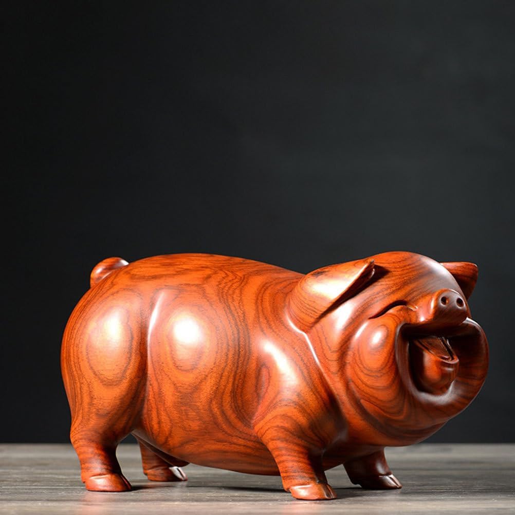 Mini Wooden Pig Figurine Auspicious Wood Carved Pig Statue Zodiac Animal Figurine for Home Outdoor Garden Decor