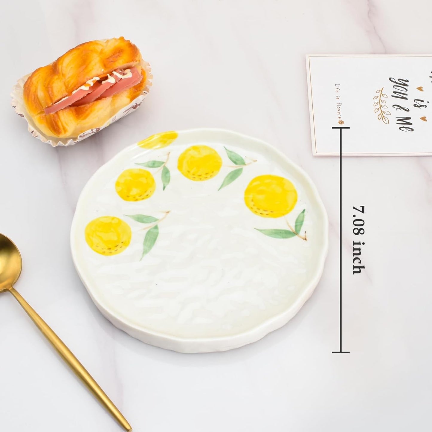 Koythin Ceramic Dinner Plate, Cute Fruits Creative Plates Design, Printed Flowers Dinnerware for Office and Home, Kitchen Plates for Dessert (Orange)