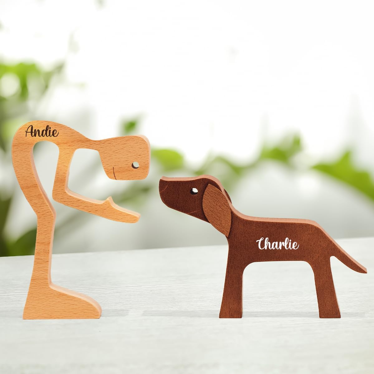 DOPTIKA Father's Day Birthday Gifts for Dog Dad, Personalized Wooden Dog Figurines Sculpture, Statues Home Decor, Table Decor Pet Carvings, House Warming Gift Ideas, Wooden Statue