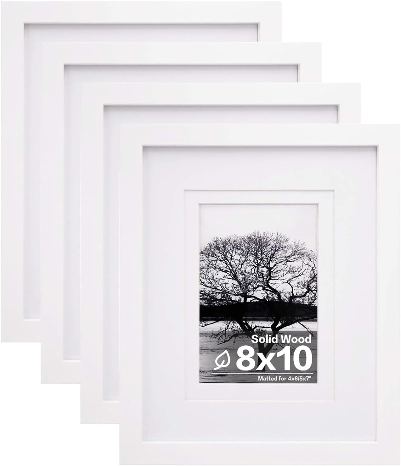 Egofine 8x10 Picture Frames Set of 4, Made of Solid Wood Covered by Plexiglass 4x6 and 5x7 with Mat or 8x10 without Mat, for Table Top Display and Wall Mounting Photo Frame White