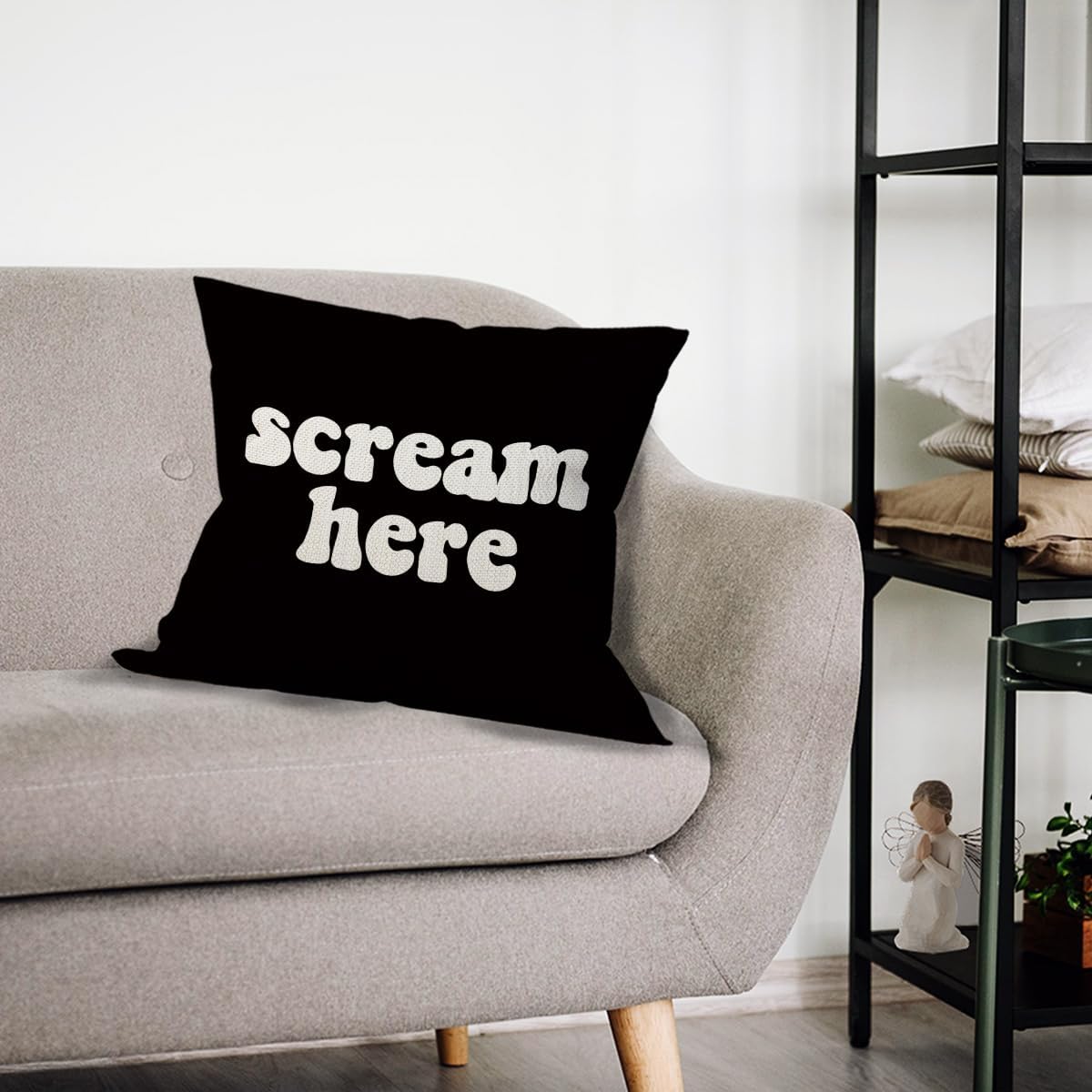Mancheng-zi Funny Scream Decor, Scream Pillow Covers 18x18, Fun Pillows,Fun Throw Pillows,Funny Throw Pillows,Fun Decorative Pillows,Scream Here Funny Humor Throw Pillow Case(Black)