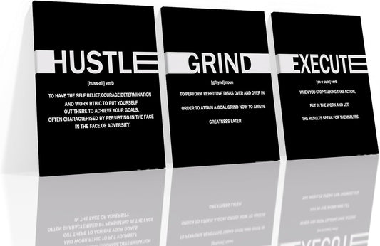 Inspirational Canvas Wall Art Motivational Hustle Grind Execute Print Poster Positive Entrepreneur Quotes Picture Painting Wall Decor for Home Bedroom Office Artwork Ready to Hang [36''Wx16''H]
