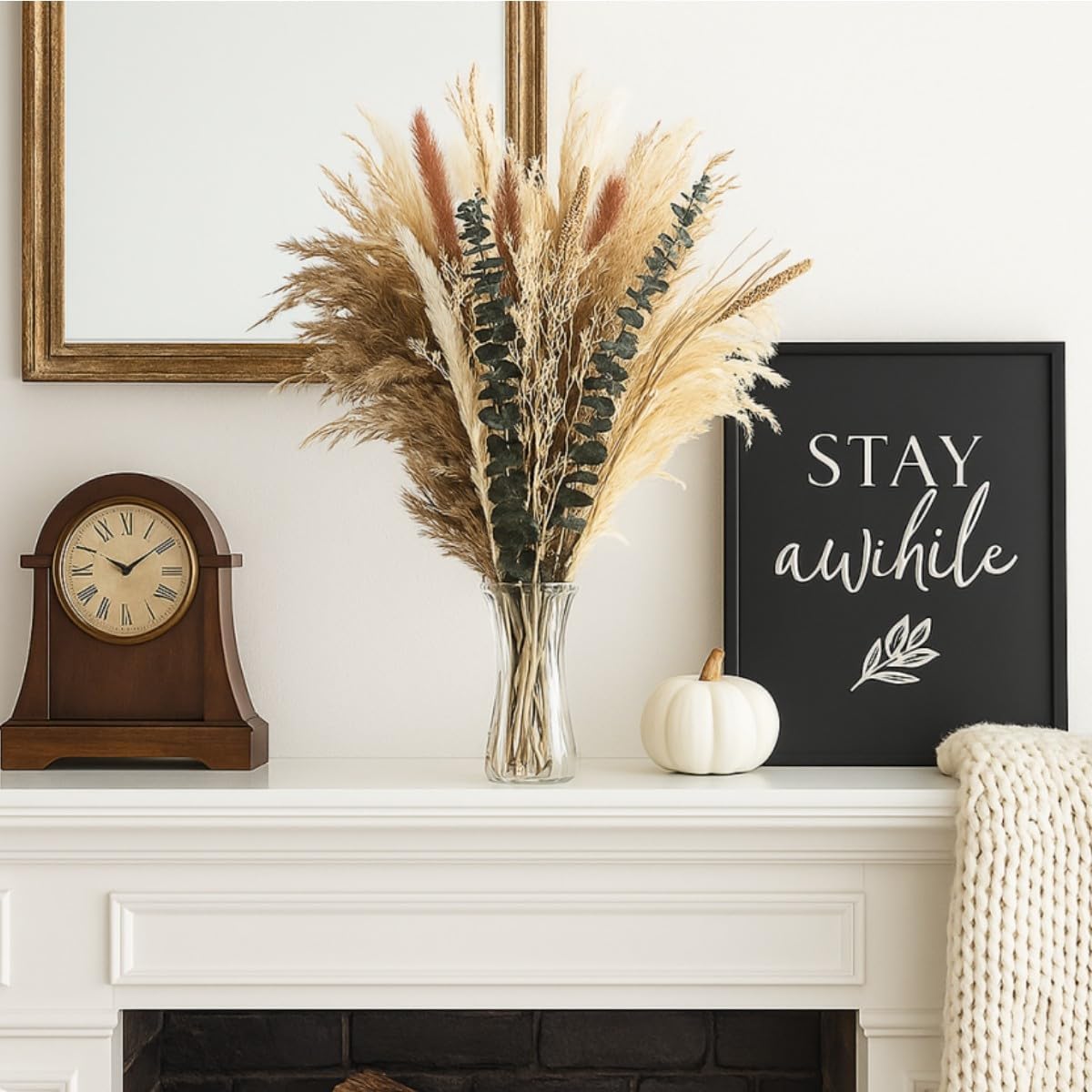 Dried Flowers Bouquet,Pampas Grass for Boho Decor,Rustic Farmhouse Flower for Bohemian Home,Bedroom,Living Room,Wedding Table Centerpieces(Bouquet A)