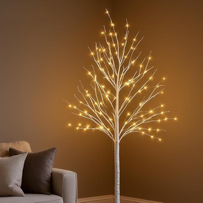 TW SHINE Set of 3 Lighted Birch Tree, 4FT 6FT 8FT White Artificial Christmas Tree with Total 456 LED Light, Prelit Waterproof Christmas Decoration for Indoor Outdoor Thanksgiving Wedding Holiday