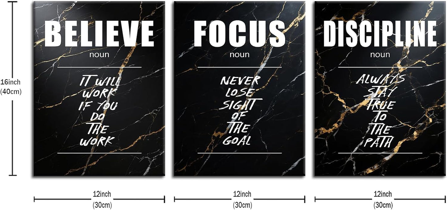 Inspirational Canvas Wall Art Motivational Believe Focus Discipline Print Poster Positive Entrepreneur Quotes Picture Painting Wall Decor for Home Bedroom Office Artwork Ready to Hang [36''Wx16''H]