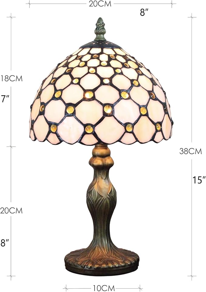 Tiffany Style Table Lamp 8'', White Tiffany Table Lamp for Bedroom Study Office Home Stained Glass Lamp