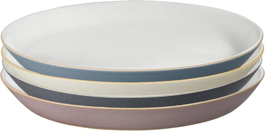Denby - Impression Mixed Color Medium Plates Set of 4-8.25" Dishwasher Microwave Safe Crockery - Ceramic Stoneware Tableware Plates For Lunch & Salad - Pink, Cream, Blue & Black