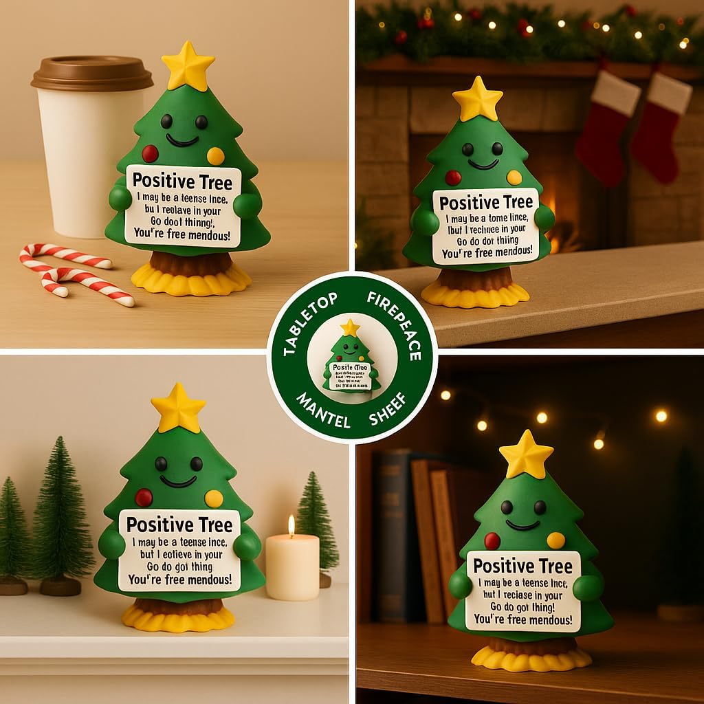 iStatue Positive Tree Hand-Painted Resin Figurine, 5-Inch Christmas Decoration Indoor Desk Décor | Cute Motivational Gift, Stocking Stuffer, Holiday Mantel & Office (Green Tree)