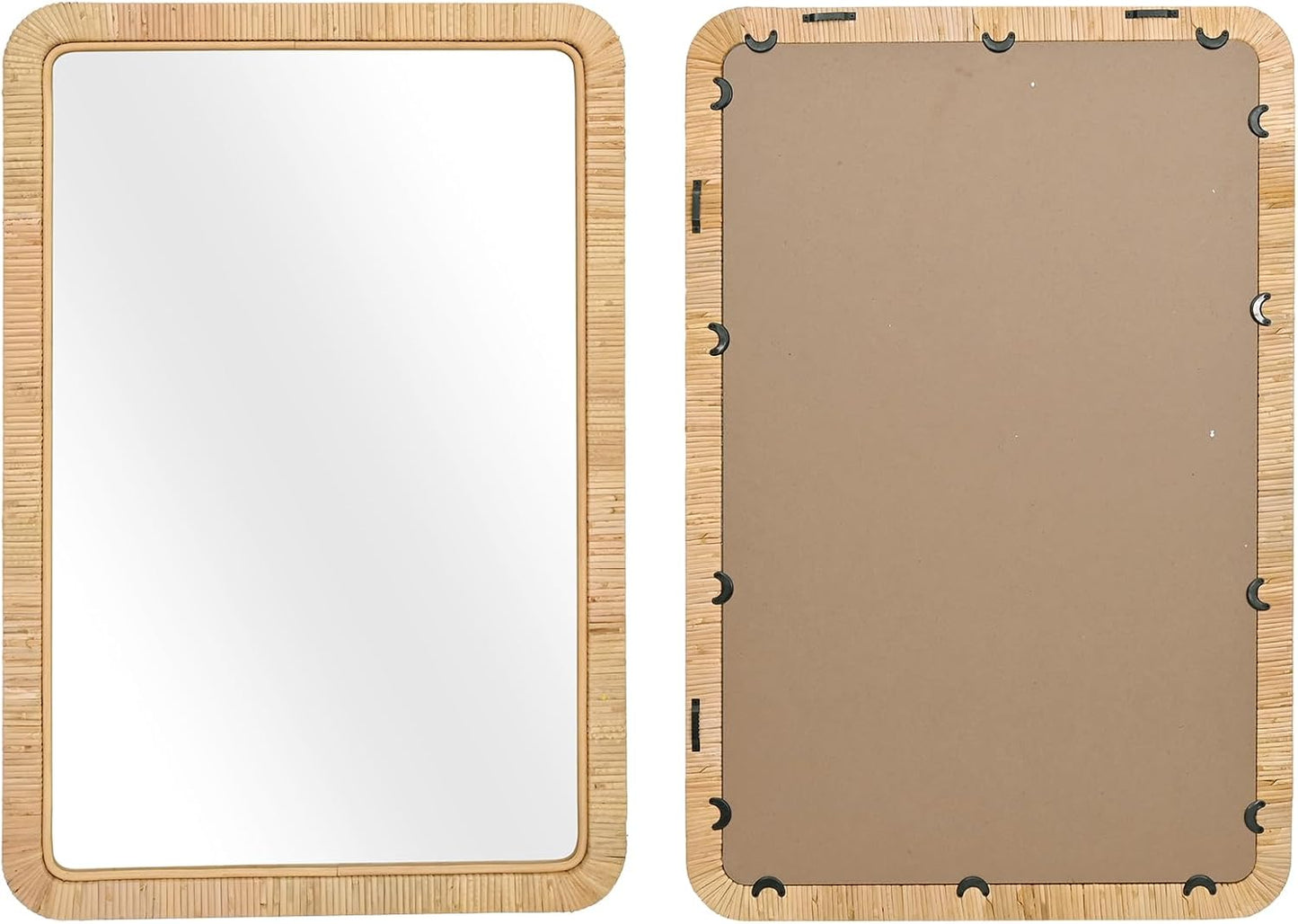 FUIN 24"x36" Rattan Wall Mirror, Natural Wicker Rectangle Bathroom Vanity Mirror, Hanging Boho Decorative Mirror for Farmhouse, Entryway, Bedroom, Living Room, Horizontal Vertical Mount