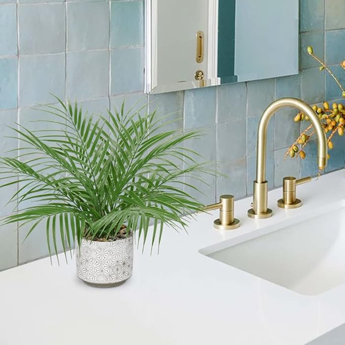 Hollyone Large Artificial Potted Plants Fake Palm Plants 16" Faux Tropical Palm Plant Tree in Ceramic Pots Bohemian for Home Room Office House Indoor Decoration