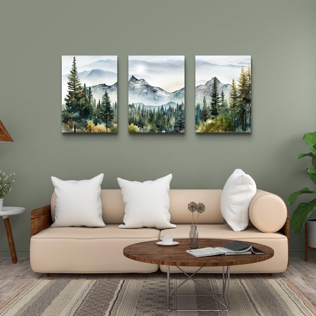 MHARTK66 Large Size Wall Art for Living Room Modern Wall Decor for Bedroom Office Decor Abstract Mountain Forest Landscapes Ink Painting 3 Piece Framed Canvas Art Prints Ready to Hang Wall Pictures
