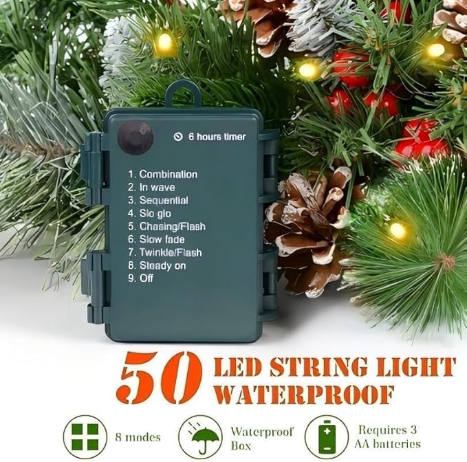 24'' Mini Artificial Christmas Tree with LED Lights and Faux Berrys, Pre-Lit Snow Flocked Xmas White Trees, Christmas Porch Decorations Small Fake Trees for Outdoor, Home, Porch & Yard - Set of 2