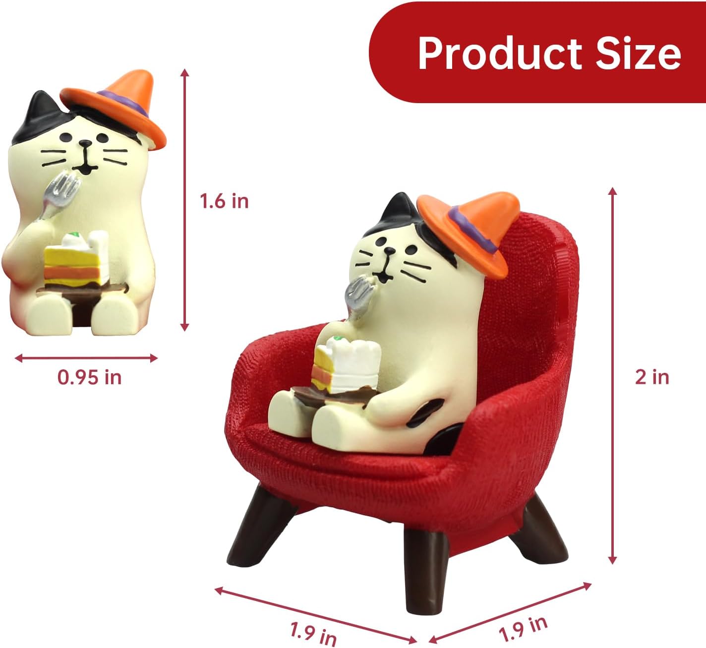 Cute Mini Cat Eating Cake Figurine Resin Cat for Office, Home Decoration Perfect Cute Cat Gift for Cat Lovers - Red Sofa