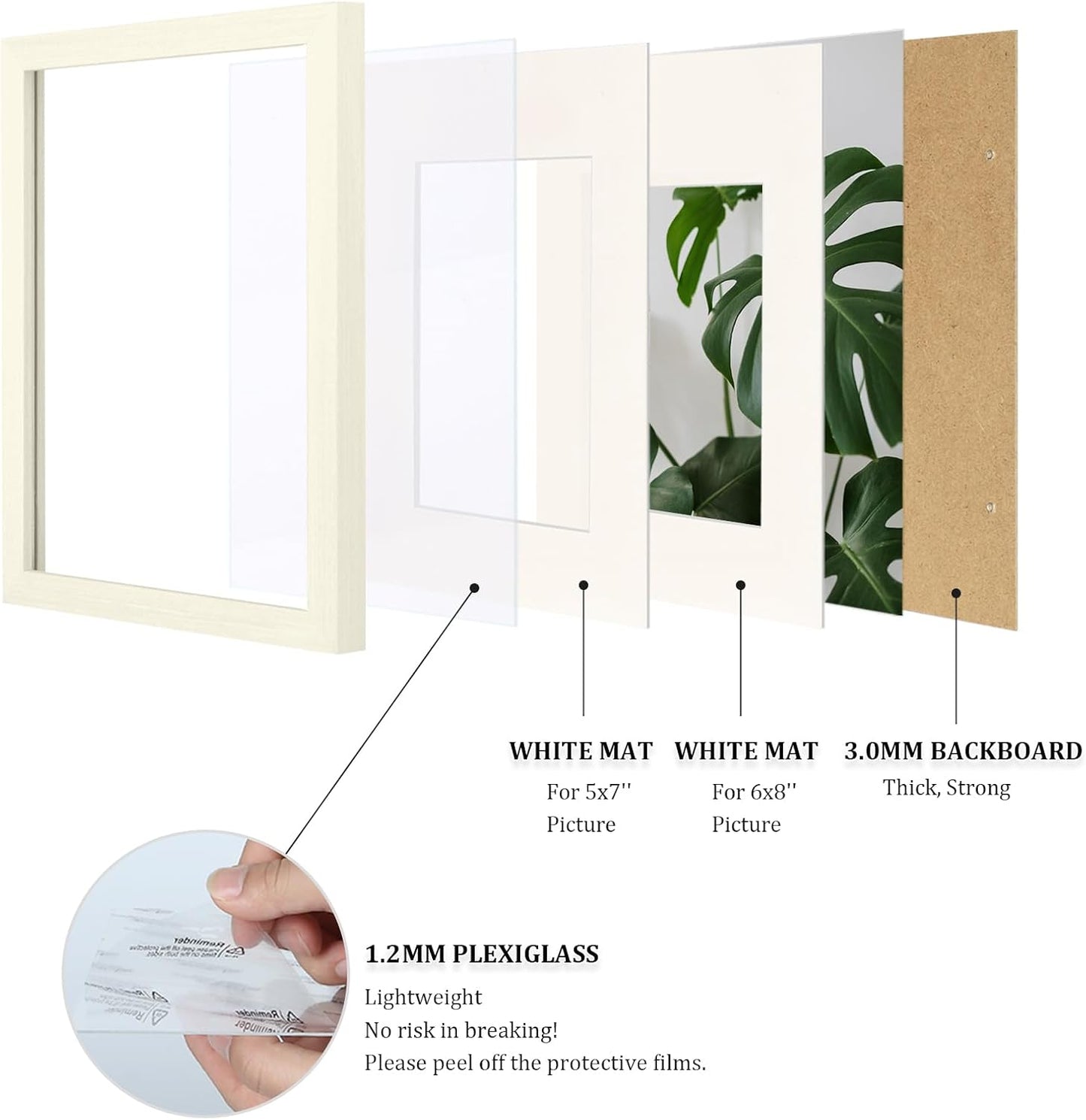 Egofine A4 Picture Frames Set of 4, Made of Solid Wood Covered by Plexiglass 4x6 and 6x8 with Mat or A4 without Mat, for Table Top Display and Wall Mounting Photo Frame Beige