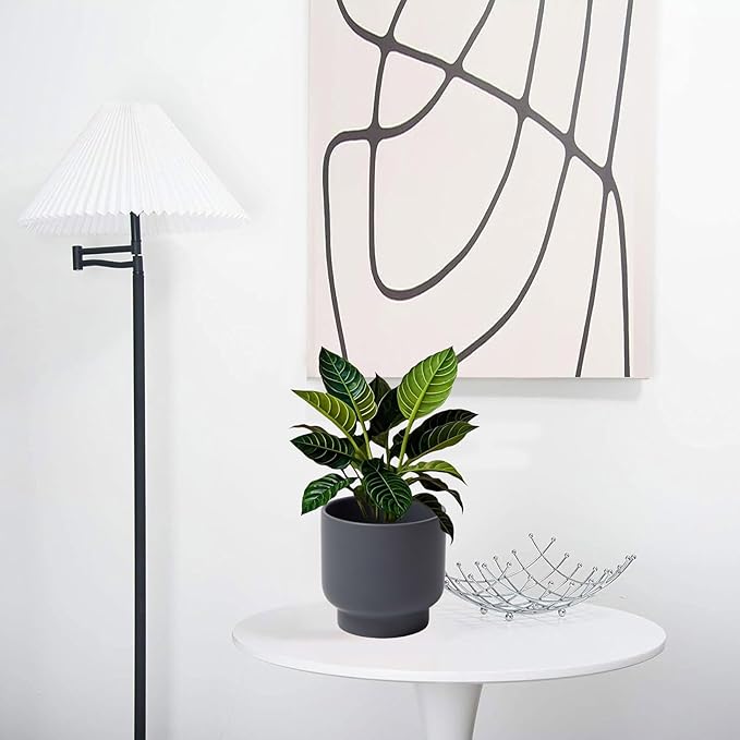 LB Grey Ceramic Planters for Indoor Plants, Succulent Plant Pots Ceramic Flower Pots, Modern Plant Pot for Living Room Office Home Decor, Round Flower Pot of 4.3 Inch(Plant Not Included)