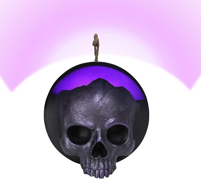 WONDER GARDEN 7.68 inch Halloween Skull Hanging Wall Decorations Light up Resin Purple Gothic Skeleton Halloween Creepy Sculptures for Indoor Outdoor Office Horror Home Wall Decor