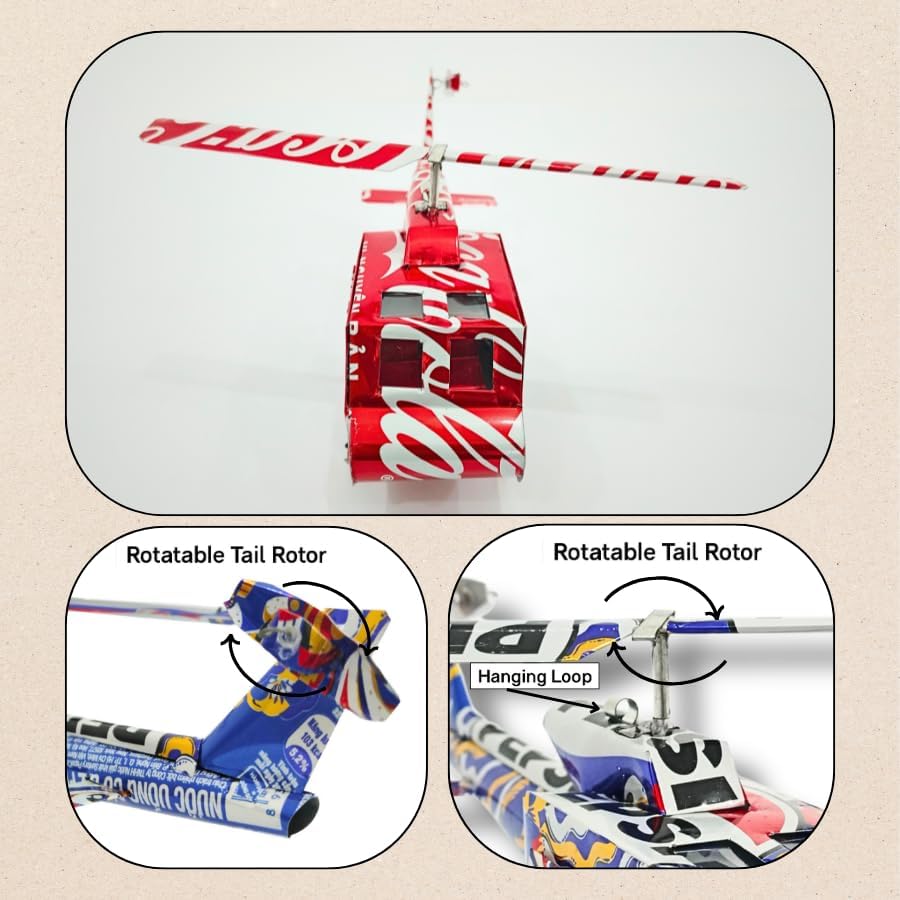 DYI Handcrafted Helicopter Model Made from Recycled Beer Cans — Small — Unique Gift for Beer Lovers, Dad, or Collectors — Eco-Friendly Bar Décor (Red)