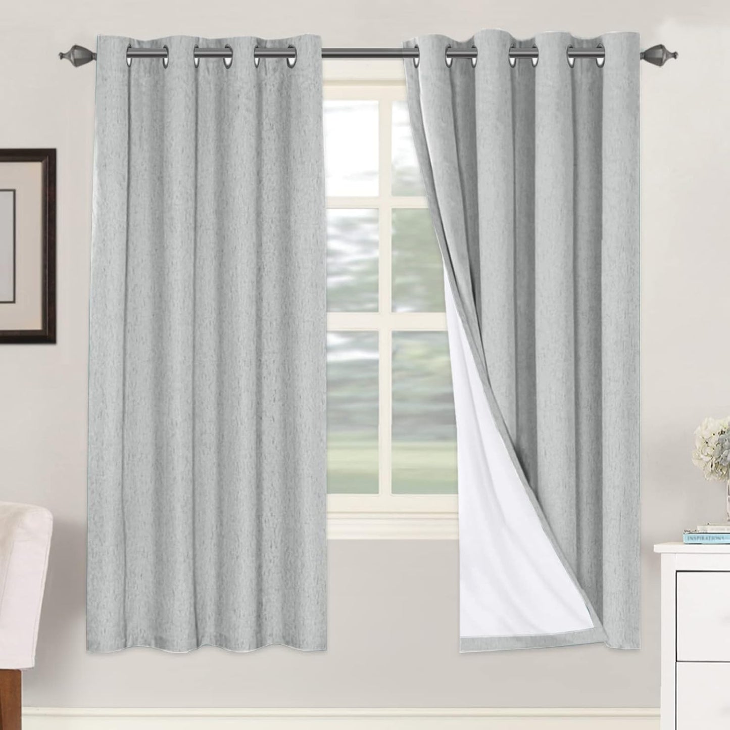 H.VERSAILTEX 100% Blackout Curtains for Bedroom Thermal Insulated Linen Textured Curtains Heat and Full Light Blocking Drapes Living Room Curtains 2 Panel Sets, Glacier Gray, 52x72 Inch