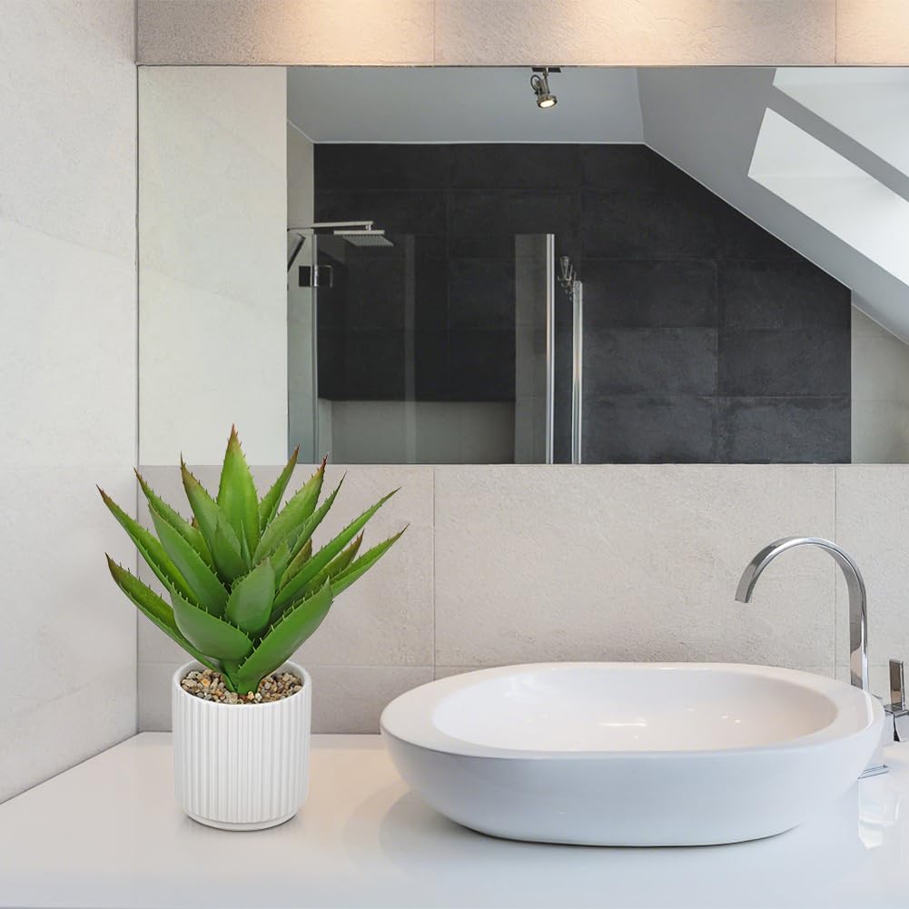 Hollyone Large Artificial Agave Plants 11.8“ Fake Succulents Potted Faux Aloe Vera Plant in White Pot Succulent Agave Plants for Desk Modern Office Living Room Table Shelf Home Indoor Outdoor Decor