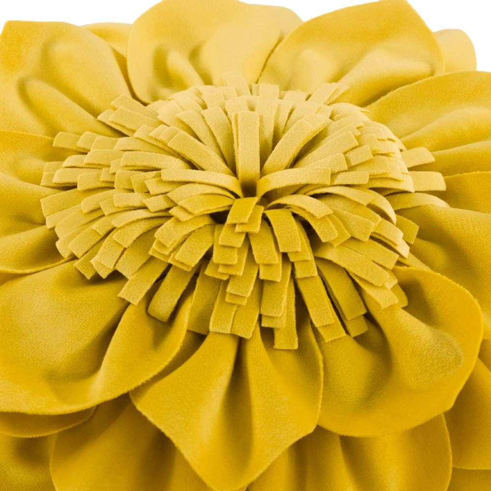 Decorative Throw Pillow 3D Flower Round Pillow Accent Handmade Cushion with Insert for Couch Bed Home Decor 14 inch Yellow