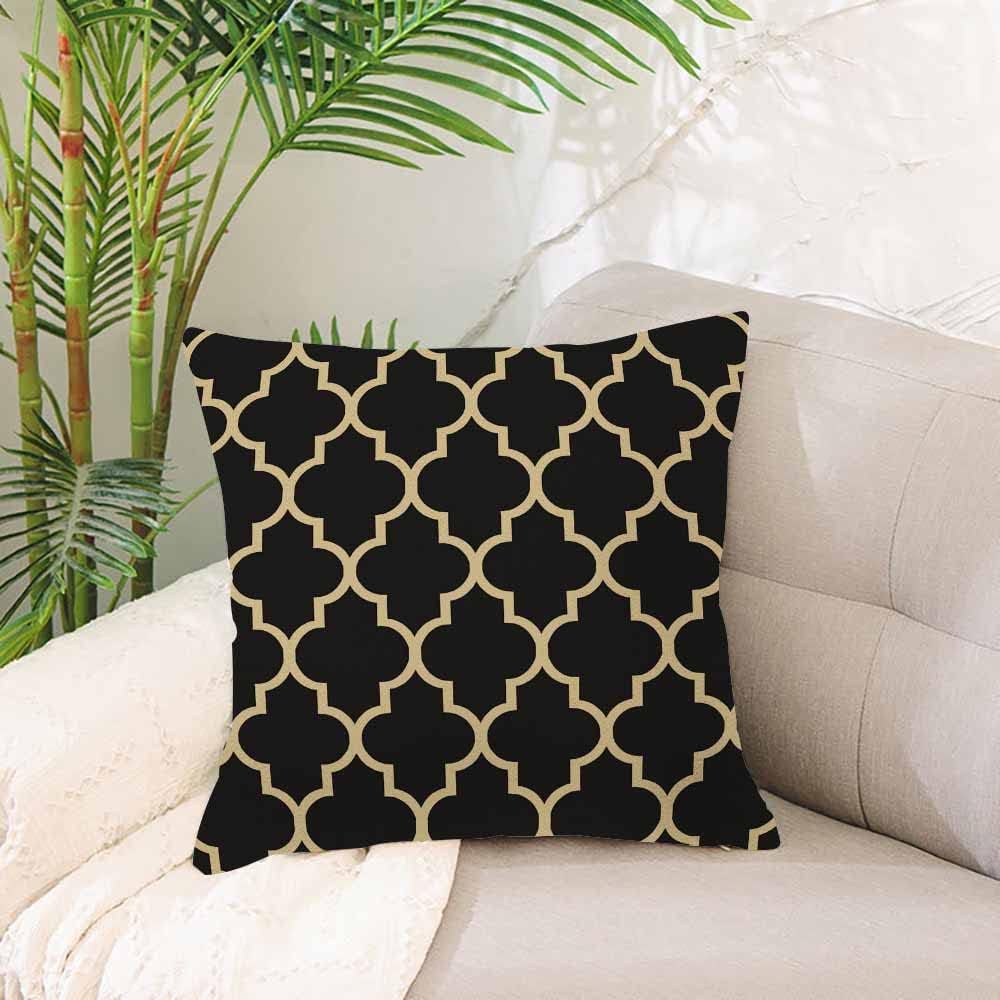 IBILIU Throw Pillow Covers Black and Gold Tan Quatrefoil Pattern Cushion Pillow Case Home Decor Pillowcase 18x18 Inches