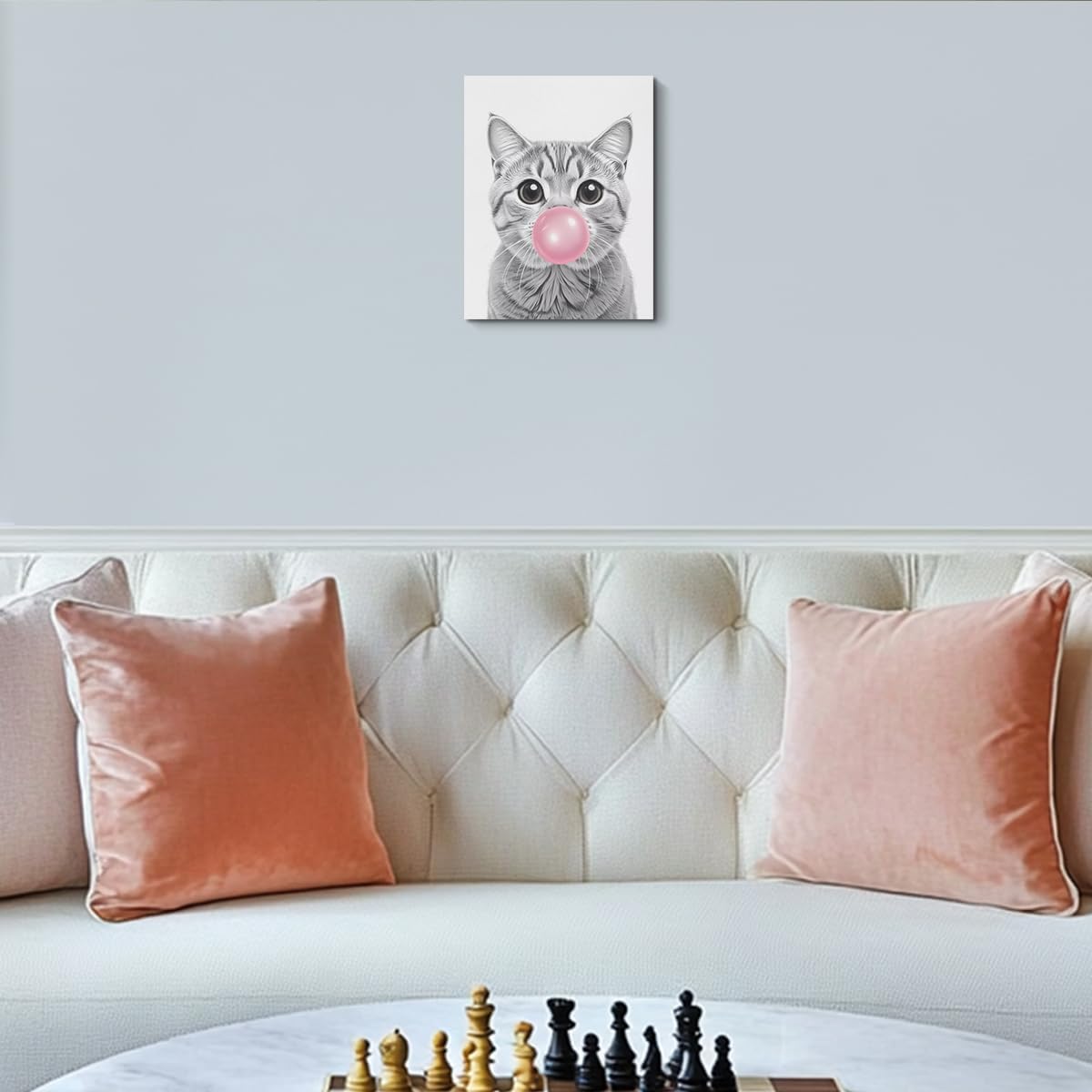 HZMLYDJ Tabby cat Wall Art Decor, Cute Cat Bubble Gum Wall Art Gifts for Girl Women Toddler Room Bedroom Living Room Bathroom Home Baby Nursery Poster Wall Decor Ready To Hang Aesthetic