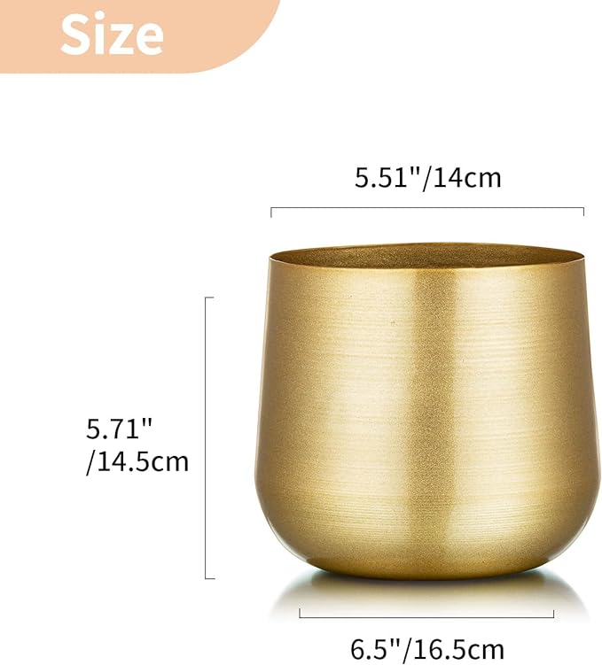 Nuptio 2 Pcs Plant Pot Gold Vase Metal Flower Pot Vase with Drainage Hole, Modern Storage Organizer Decorative Gifts for Wedding Indoor Outdoor Living Room Balcony Decoration Floor Display