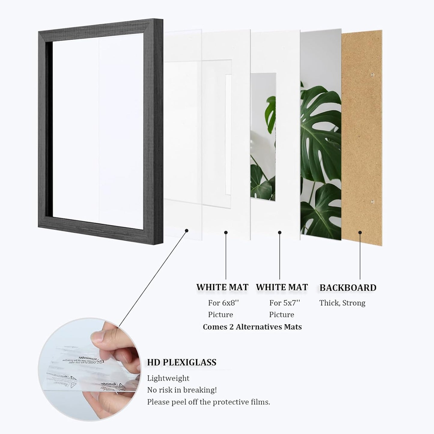 Egofine 9x12 Picture Frame Set of 4, Made of Solid Wood Multicolor Photo Frames Covered by Plexiglass 5x7 and 6x8 with Mat or 9x12 without Mat, for Table Top Display and Wall Mounting Mixed Colors