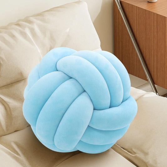 Knot Pillow Ball, Handmade Decorative Throw Pillow, Soft Round Knotted Cushion for Couch & Bedroom, Cute Home Decor, Braided Pillow for Living Room (7.87 Inches, Sky Blue)