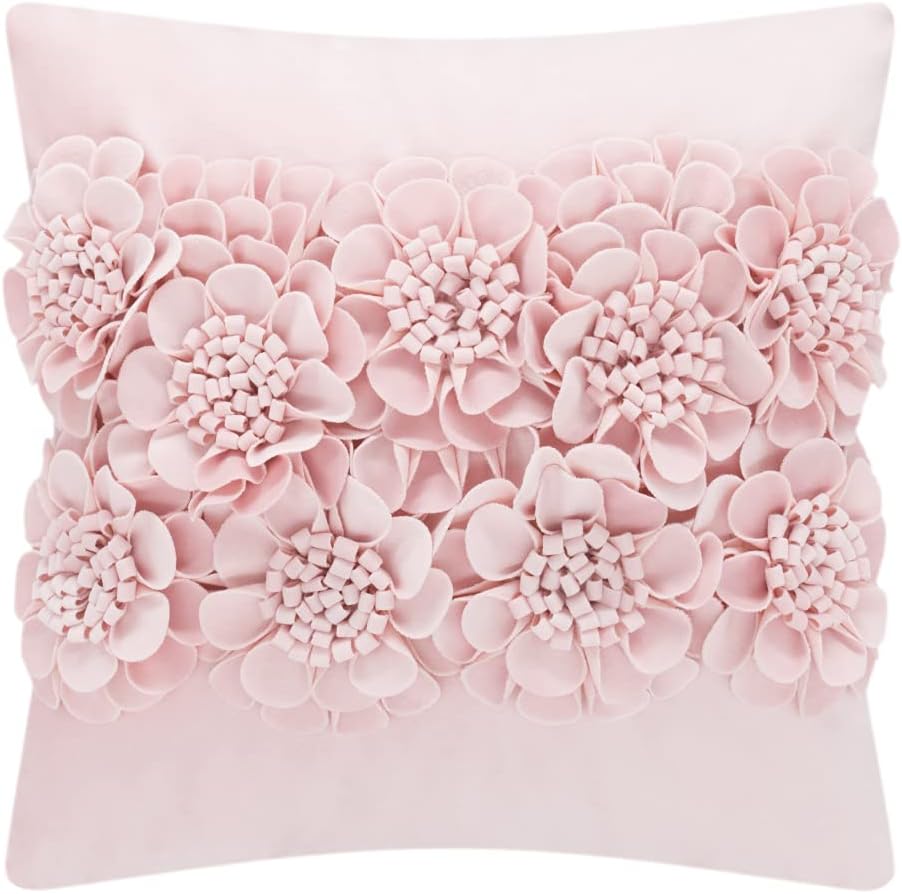 JWH Handmade 3D Flower Throw Pillow Covers Aesthetic Decorative Colorful Floral Accent Pillow Cases Stereo Pillowcase Cute Cushion for Car Bed Couch Bedroom 18x18 Inch Light Pink
