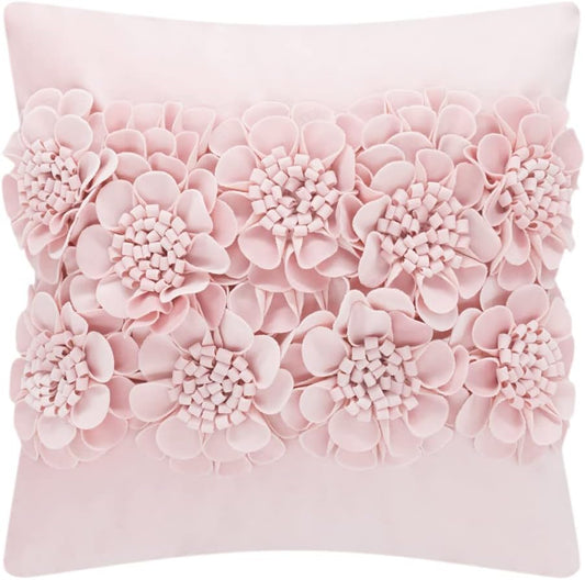 JWH Handmade 3D Flower Throw Pillow Covers Aesthetic Decorative Colorful Floral Accent Pillow Cases Stereo Pillowcase Cute Cushion for Car Bed Couch Bedroom 18x18 Inch Light Pink