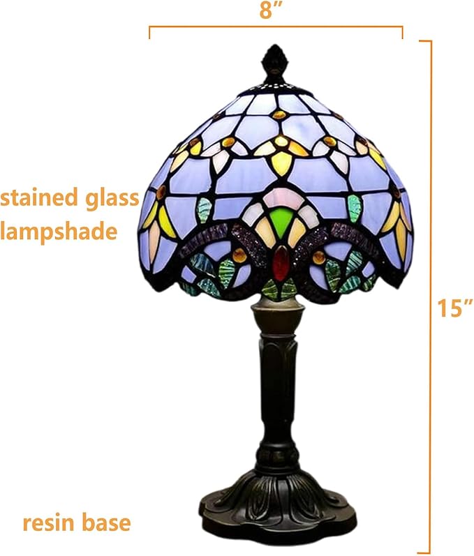 Tiffany Style Table Lamp 8'', Purple Tiffany Table Lamp for Bedroom Study Office Home Stained Glass Lamp